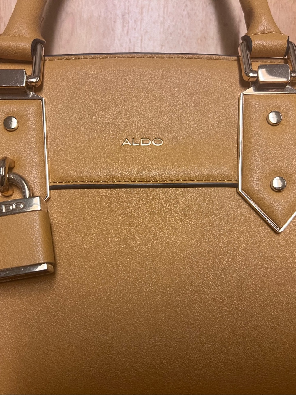 ALDO Mustard Tan Structured Satchel with Gold Accents